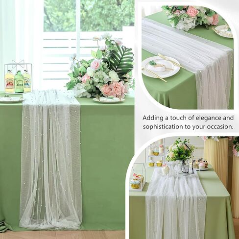 12 Pack 10FT Pearl Table Runner 30x120 Inch Dusty Pink Tulle Fabric Boho Rustic Sheer Table Runners Lace Table Cloth for Wedding Bridal Shower Birthday Party Arch Veil Dessert Table Decor (Dusty Pink) in Kuwait