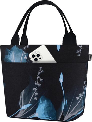 Aosbos Large Lunch Bags for Adult Lunch Box for Women Insulated LunchBox Soft Cooler Tote Bag Food Organizer Holder Lunchbag Black Dream Flower in Kuwait