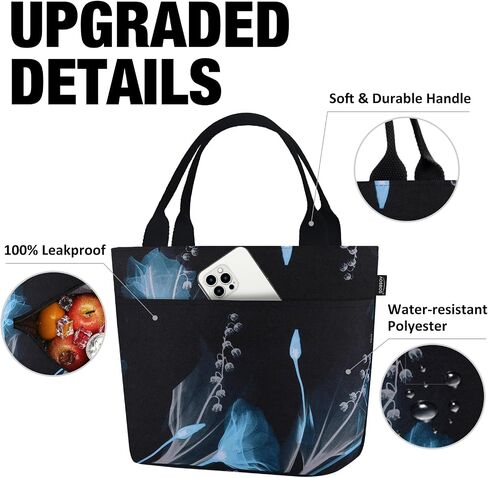 Aosbos Large Lunch Bags for Adult Lunch Box for Women Insulated LunchBox Soft Cooler Tote Bag Food Organizer Holder Lunchbag Black Dream Flower in Kuwait