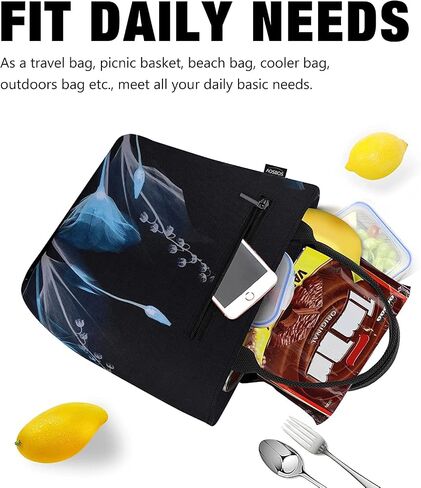Aosbos Large Lunch Bags for Adult Lunch Box for Women Insulated LunchBox Soft Cooler Tote Bag Food Organizer Holder Lunchbag Black Dream Flower in Kuwait