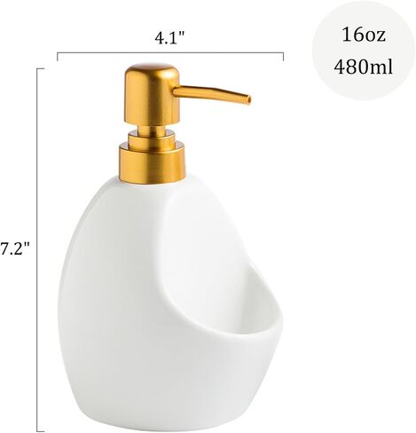 Black Ceramic Soap Dispenser with Sponge Holder – Matte Refillable Dish Soap Pump for Kitchen Sink, 2-in-1 Sink Organizer Tray – Sleek Modern Countertop Accessory in Saudi Arabia