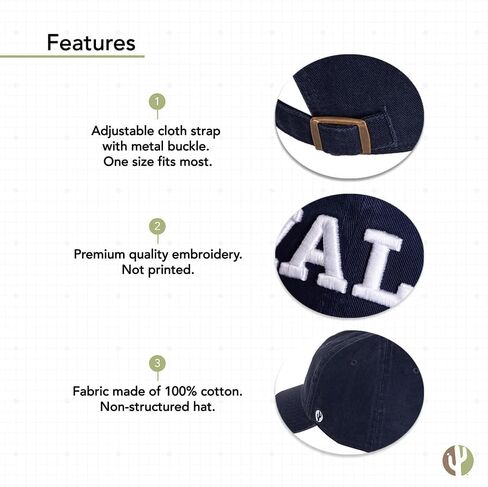 Desert Cactus Yale University Baseball Hat Bulldogs bulldogs قبعات مطرزة على Cap قابلة للتعديل حزام قماش للبالغين (النمط B1) الأزرق in Kuwait