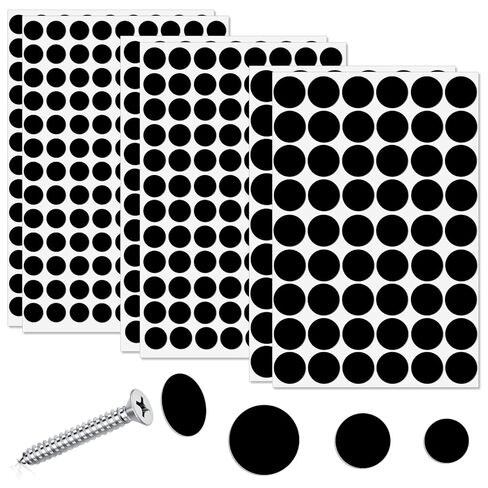 580 Pieces Black Screw Hole Covers Self-Adhesive Dustproof Stickers Screw Covers Caps for Wooden Furniture Cabinet Walls Repairing, 12/15/21mm in Kuwait