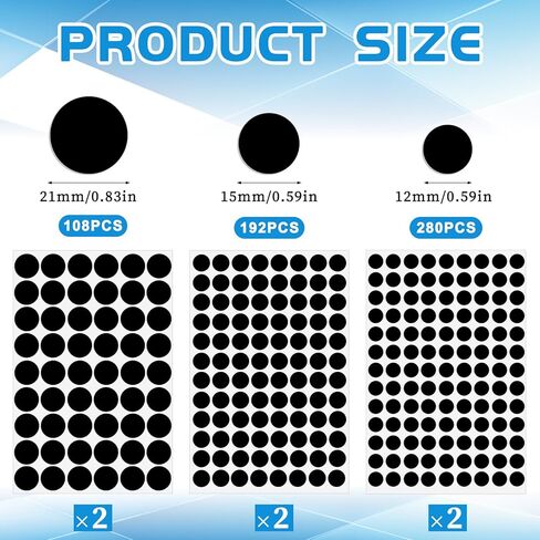 580 Pieces Black Screw Hole Covers Self-Adhesive Dustproof Stickers Screw Covers Caps for Wooden Furniture Cabinet Walls Repairing, 12/15/21mm in Kuwait