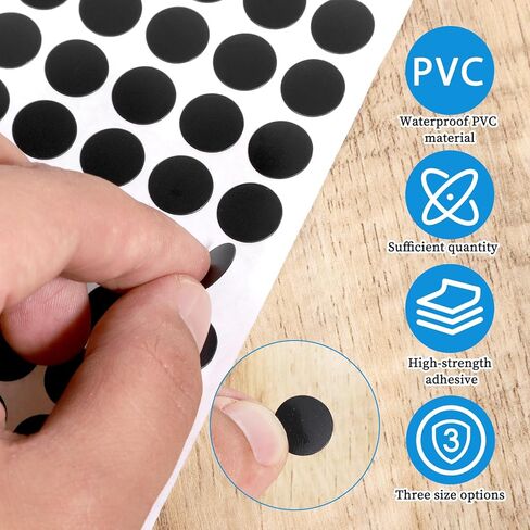 580 Pieces Black Screw Hole Covers Self-Adhesive Dustproof Stickers Screw Covers Caps for Wooden Furniture Cabinet Walls Repairing, 12/15/21mm in Kuwait