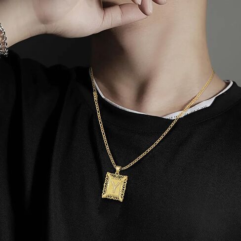 D&K Essentials Initial Necklace for Women and Men 14K Gold Plated Square Letter Pendant with A - Z Capital Monogram on Figaro Chain, Stylish and Hypoallergenic Jewelry in Saudi Arabia