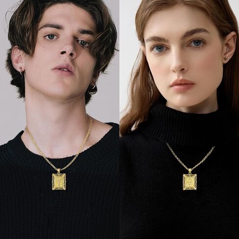 D&K Essentials Initial Necklace for Women and Men 14K Gold Plated Square Letter Pendant with A - Z Capital Monogram on Figaro Chain, Stylish and Hypoallergenic Jewelry in Saudi Arabia