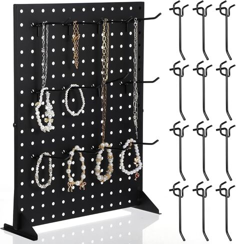 Peg Board Display Stand for Vendors with 12 Hooks Metal Tabletop Pegboard Display Stand for Craft Shows 17" X 13" Retail Display Racks Peg Board Organizer Holder Black in Saudi Arabia