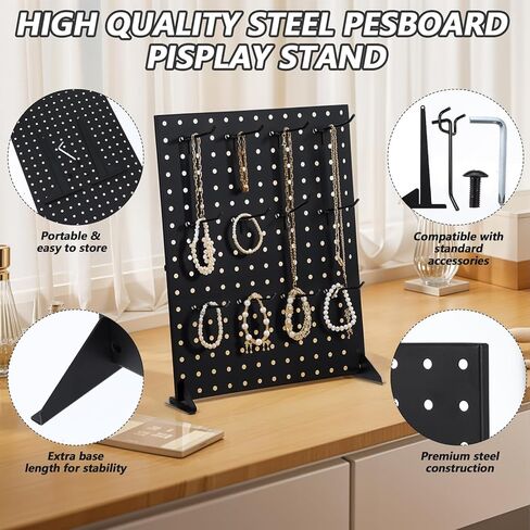 Peg Board Display Stand for Vendors with 12 Hooks Metal Tabletop Pegboard Display Stand for Craft Shows 17" X 13" Retail Display Racks Peg Board Organizer Holder Black in Saudi Arabia
