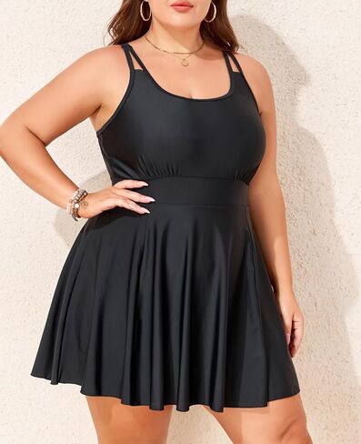 Smismivo Plus Size One Piece Swimsuit for Women Tummy Control Swim Dress Curvy Bathing Suit Full Coverage U Neck Swimwear in Saudi Arabia