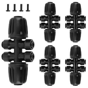 Kalolary 5PCS 1/2'' to 1/4'' Barbed Tee Quick Connectors, Push-to-Fit 6 Way Drip Irrigation Fittings with 4PCS Plugs Anti-Leak Drip Irrigation Part for 1/2" Irrigation Tubing Garden Watering System in Kuwait