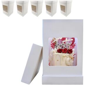 Olbaa Premium 10x10x14 Inches Tall Cake Boxes with 7x7 Viewing Window - Sturdy & Tall Cake Container for Transport & Presentation - Tiered Cake Carrier - Pack of 20 in Saudi Arabia