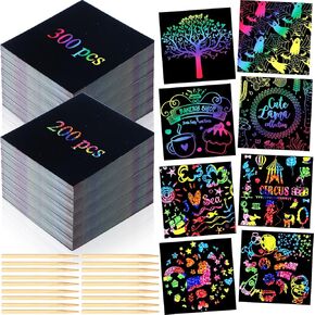 Lenwen 500 Pack Rainbow Scratch Crafts Note Scratch Pads for Kids Rainbow Scratch Paper DIY Paper Craft Arts Kits with 20 Bamboo Stylus Rainbow Party Favors in Kuwait
