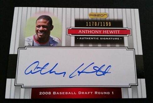 Anthony Hewitt Phillies 2008 Razor Signature Draft Round 1 Autograph JG3 - MLB Autographed Baseball Cards in Saudi Arabia