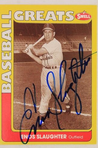 1990 Swell #84 Autographed Enos Slaughter HOF "Greats" Card Signed Cardinals 17G - MLB Autographed Baseball Cards in Saudi Arabia