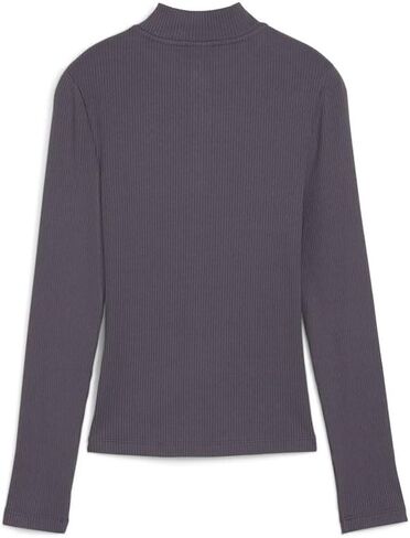 PUMA Womens Classics مضلعة عن الرقبة الطويلة الأكمام نصف الرمز البريدي قمم غير رسمية تقنية الراحة العادية - الرمادي - الحجم L in Saudi Arabia
