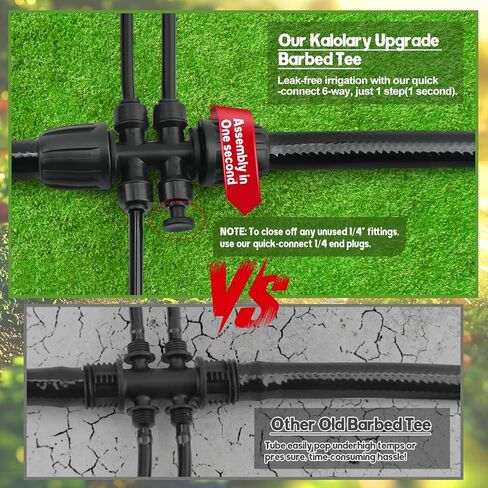 Kalolary 5PCS 1/2'' to 1/4'' Barbed Tee Quick Connectors, Push-to-Fit 6 Way Drip Irrigation Fittings with 4PCS Plugs Anti-Leak Drip Irrigation Part for 1/2" Irrigation Tubing Garden Watering System in Kuwait