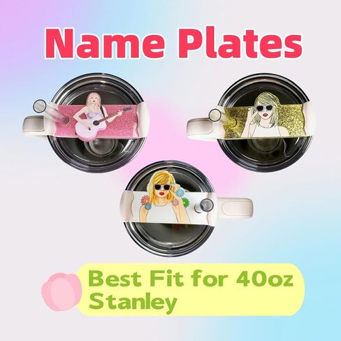 Music Theme Stanley Cup Accessories Set, 4 pcs of 10mm Straw Covers Cap, 3pcs 40oz Stanley Name Plate, 3pcs Charms, Popular Singer Tumbler Decorations in Saudi Arabia