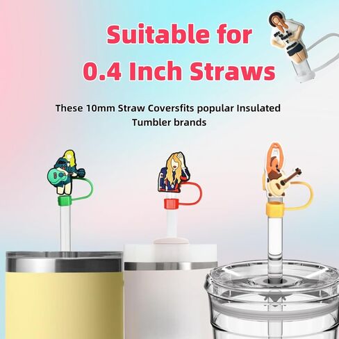 Music Theme Stanley Cup Accessories Set, 4 pcs of 10mm Straw Covers Cap, 3pcs 40oz Stanley Name Plate, 3pcs Charms, Popular Singer Tumbler Decorations in Saudi Arabia