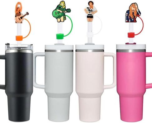 Music Theme Stanley Cup Accessories Set, 4 pcs of 10mm Straw Covers Cap, 3pcs 40oz Stanley Name Plate, 3pcs Charms, Popular Singer Tumbler Decorations in Saudi Arabia