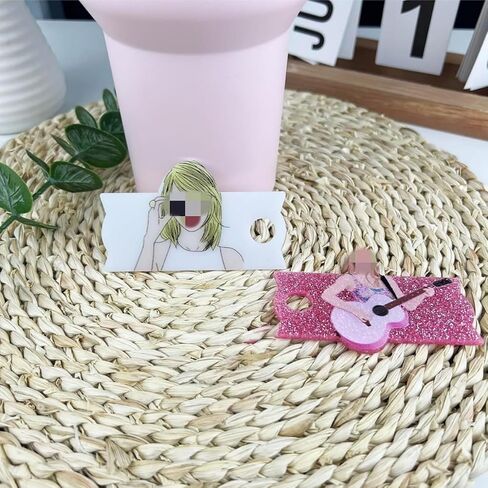 Music Theme Stanley Cup Accessories Set, 4 pcs of 10mm Straw Covers Cap, 3pcs 40oz Stanley Name Plate, 3pcs Charms, Popular Singer Tumbler Decorations in Saudi Arabia