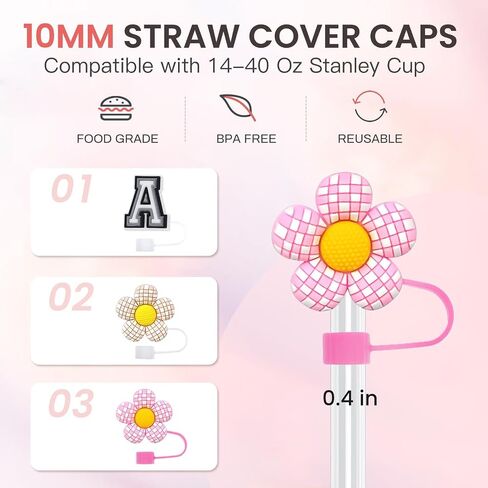 4PCS Stanley Cup Accessories for 30oz 40oz Tumbler with Handle, Silicone Straw Covers Topper Cap and Boot, Spill Proof Stopper, Keychain Handle Charm, Initials Decorations, Purple M in Saudi Arabia