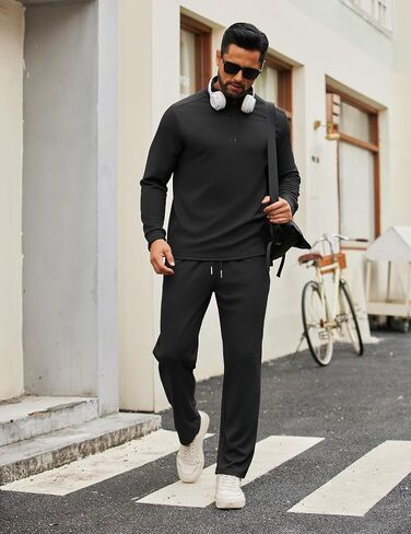 COOFANDY Men's Tracksuits 2 Piece Casual Athletic Sweatsuit Quarter Zip Pullover Long Sleeve Running Sport Outfits in Kuwait