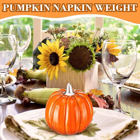 Geelin Pumpkin Napkin Weight Orange and Silver Ceramics 2 Inch H Sturdy Napkins Weight Decoration for Fall Thanksgiving Party Decor Holiday Handmade Gifts in Saudi Arabia