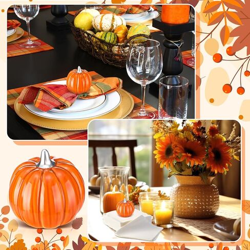 Geelin Pumpkin Napkin Weight Orange and Silver Ceramics 2 Inch H Sturdy Napkins Weight Decoration for Fall Thanksgiving Party Decor Holiday Handmade Gifts in Saudi Arabia