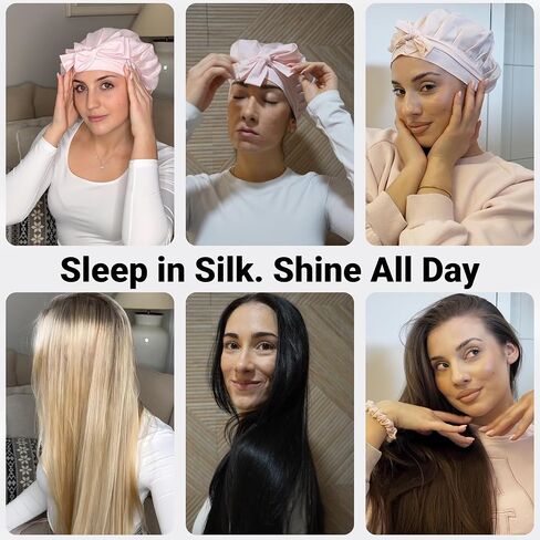 Silk Bonnet 100% Mulberry Silk Sleep Cap Breathable & Adjustable Sleeping Caps Silk Hair Wrap Women Night Cap for Curly Hair (Black) in Saudi Arabia