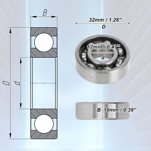 ACROPIX 6201 Deep Groove Ball Bearings P0 12x32x10mm Lubricated Bearings Open Type Silver Tone Scooter Skateboard Wheel - Pack of 2 in Saudi Arabia