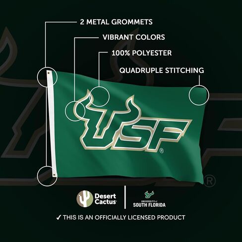 Desert Cactus University of South Florida USF Flag - 3 × 5 أقدام لافتة الثيران ، نسيج داخلي/خارجي متين ، تصميم البوليستر 100 ٪ (النمط 1) in Saudi Arabia