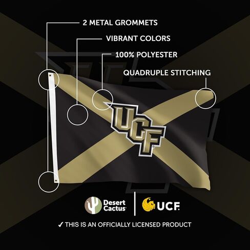 Desert Cactus University of Central Florida UCF Flag - 3 × 5 أقدام لافتة الفرسان الذهبية ، النسيج المتين الداخلي/الخارجي ، تصميم البوليستر بنسبة 100 ٪ (النمط Z) in Saudi Arabia