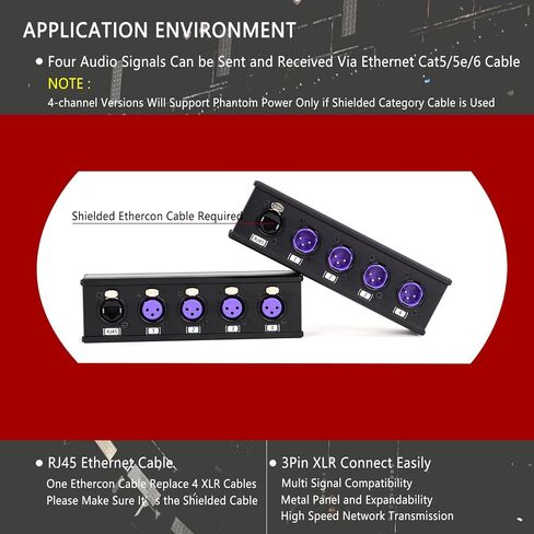 Upgraded 4 Channel 3 Pin Multi Network XLR Cable Breakout for Stage Sound Lighting and Recording Studio XLR Male and Female to RJ45 Ethercon with Colorfull Sockets (VT-C1021-C1022) in Kuwait