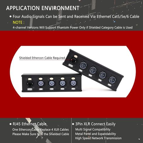 Upgraded 4 Channel 3 Pin Multi Network XLR Cable Breakout for Stage Sound Lighting and Recording Studio XLR Male and Female to RJ45 Ethercon with Colorfull Sockets (VT-C1021-C1022) in Kuwait