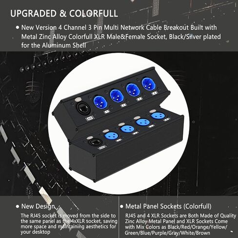 Upgraded 4 Channel 3 Pin Multi Network XLR Cable Breakout for Stage Sound Lighting and Recording Studio XLR Male and Female to RJ45 Ethercon with Colorfull Sockets (VT-C1021-C1022) in Kuwait