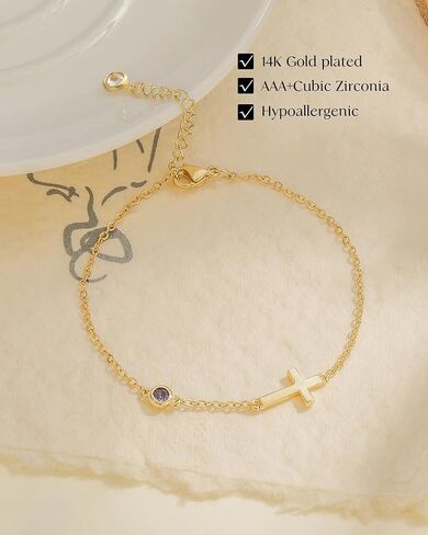 Birthstone Gold Bracelets for Women Non Tarnish Trendy Dainty Charm Cross Bracelet Stack Friendship Bracelets Gold Jewelry in Kuwait