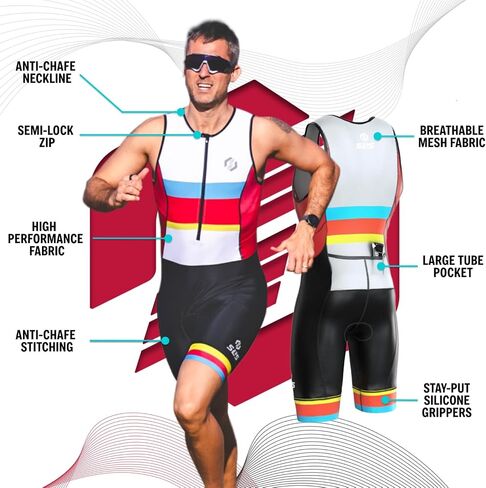 Triathlon Suits Mens – Quick Drying Trisuit Triathlon Men, Comfortable Sleeveless AG Tri Suit with FRT Fabric (Black/Gray Stripes, Medium) in Saudi Arabia
