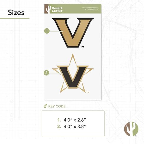 Desert Cactus Vanderbilt University Sticker Vinyl Decal Laptop Water Bottle Car Scrapbook (4 Inch Set VB) in Saudi Arabia