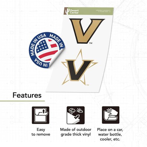 Desert Cactus Vanderbilt University Sticker Vinyl Decal Laptop Water Bottle Car Scrapbook (4 Inch Set VB) in Saudi Arabia