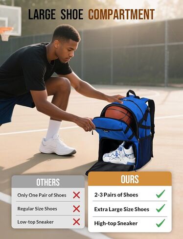 Basketball Backpack with Shoe Compartment Large Basketball Bag with Ball Holder for Men Women Gym Backpack fit Volleyball Football for Sports Travel Gym - Blue in Saudi Arabia
