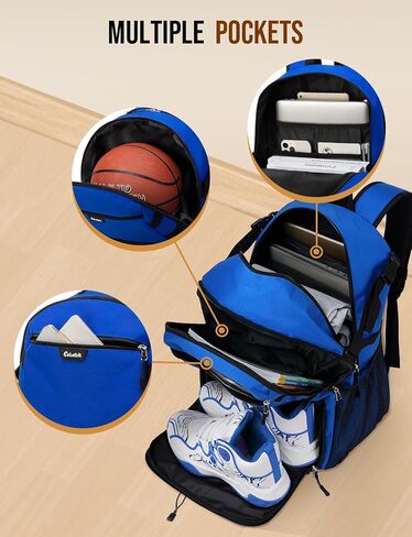 Basketball Backpack with Shoe Compartment Large Basketball Bag with Ball Holder for Men Women Gym Backpack fit Volleyball Football for Sports Travel Gym - Blue in Saudi Arabia