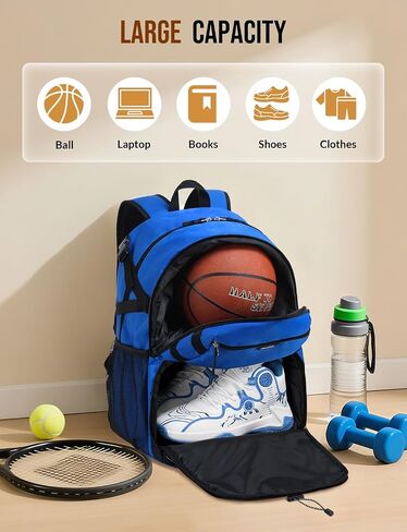 Basketball Backpack with Shoe Compartment Large Basketball Bag with Ball Holder for Men Women Gym Backpack fit Volleyball Football for Sports Travel Gym - Blue in Saudi Arabia