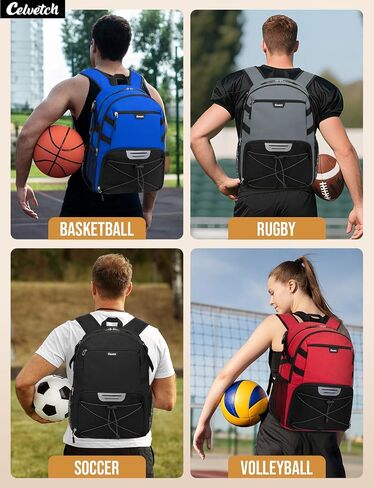 Basketball Backpack with Shoe Compartment Large Basketball Bag with Ball Holder for Men Women Gym Backpack fit Volleyball Football for Sports Travel Gym - Blue in Saudi Arabia