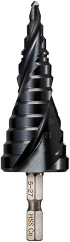 1Pcs M35 Cobalt Step Drill 4-12/4-20/4-22/5-21/5-27mm TiAIN Drill Bit Spiral Groove Quick Change Shank for Stainless Steel(5-27mm(12 Steps)) in Kuwait