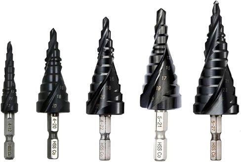 1Pcs M35 Cobalt Step Drill 4-12/4-20/4-22/5-21/5-27mm TiAIN Drill Bit Spiral Groove Quick Change Shank for Stainless Steel(5-27mm(12 Steps)) in Kuwait