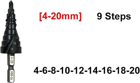 1Pcs M35 Cobalt Step Drill 4-12/4-20/4-22/5-21/5-27mm TiAIN Drill Bit Spiral Groove Quick Change Shank for Stainless Steel(5-27mm(12 Steps)) in Kuwait