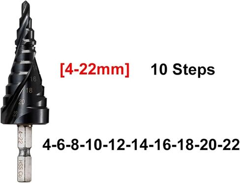 1Pcs M35 Cobalt Step Drill 4-12/4-20/4-22/5-21/5-27mm TiAIN Drill Bit Spiral Groove Quick Change Shank for Stainless Steel(5-27mm(12 Steps)) in Kuwait