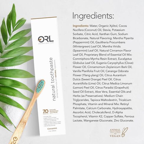 ORL Fluoride-Free, Natural Hydroxyapatite Toothpaste with Organic Xylitol. Helps Strengthen Teeth, Prevent Cavities, Non-Toxic Ingredients. Natural Fresh Mint Flavor 4 oz. Made is USA in Saudi Arabia
