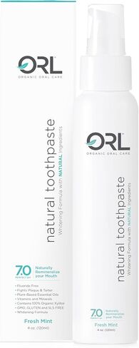 ORL Fluoride-Free, Natural Hydroxyapatite Toothpaste with Organic Xylitol. Helps Strengthen Teeth, Prevent Cavities, Non-Toxic Ingredients. Natural Fresh Mint Flavor 4 oz. Made is USA in Kuwait